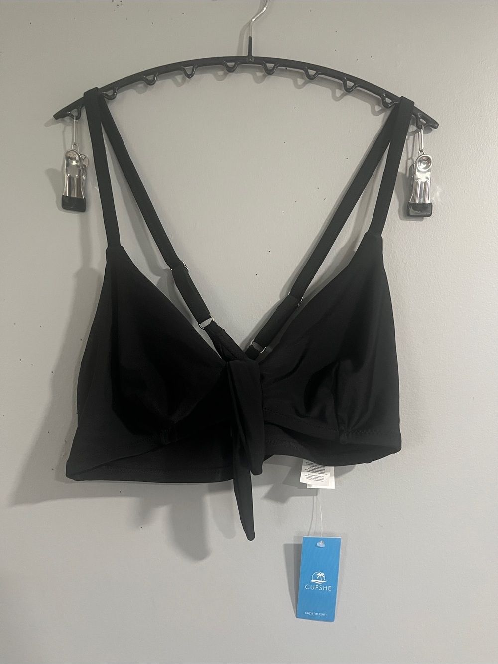Cupshe Black Front-Tie Bakini Top Large